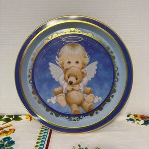Vintage Giftco Angel & Bear Decorative Plate Metal Cookie Serving Platter